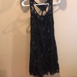 Daytrip black & white striped dress w/ black lace